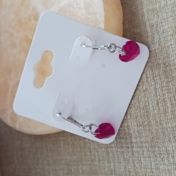 Leverback Silver Red Heart Crystal Earrings - Picture 4 of 5